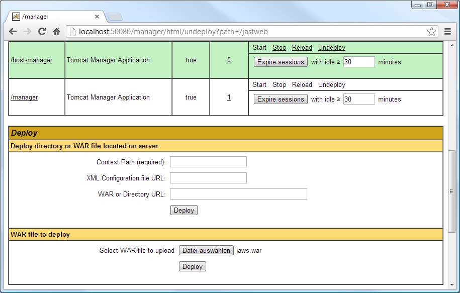JAWS-Installation auf Apache Tomcat
